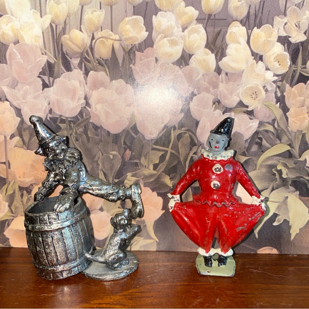 Vintage Clown Figurines in Red and Silver